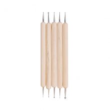 5pcs Double Ended Stainless Steel Ball Stylus Wooden Tool Set