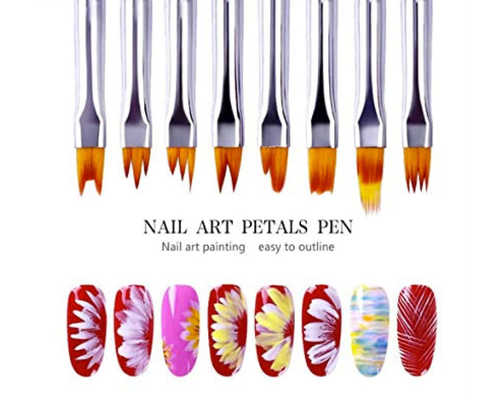 Set of 8 Pcs Nail Brush Pen with Wood Handle