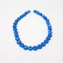 Flat Round Glass Beads - Blue and White Eye - 32 Beads