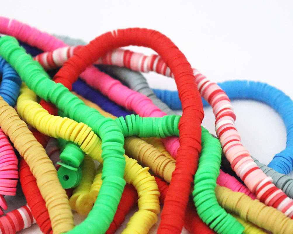 Clay Beads Necklace 6 MM In The Shape Of A Round Flat Vinyl In Different Colors