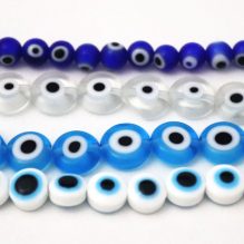 Flat Round Glass Beads Necklace – Blue and White Eye