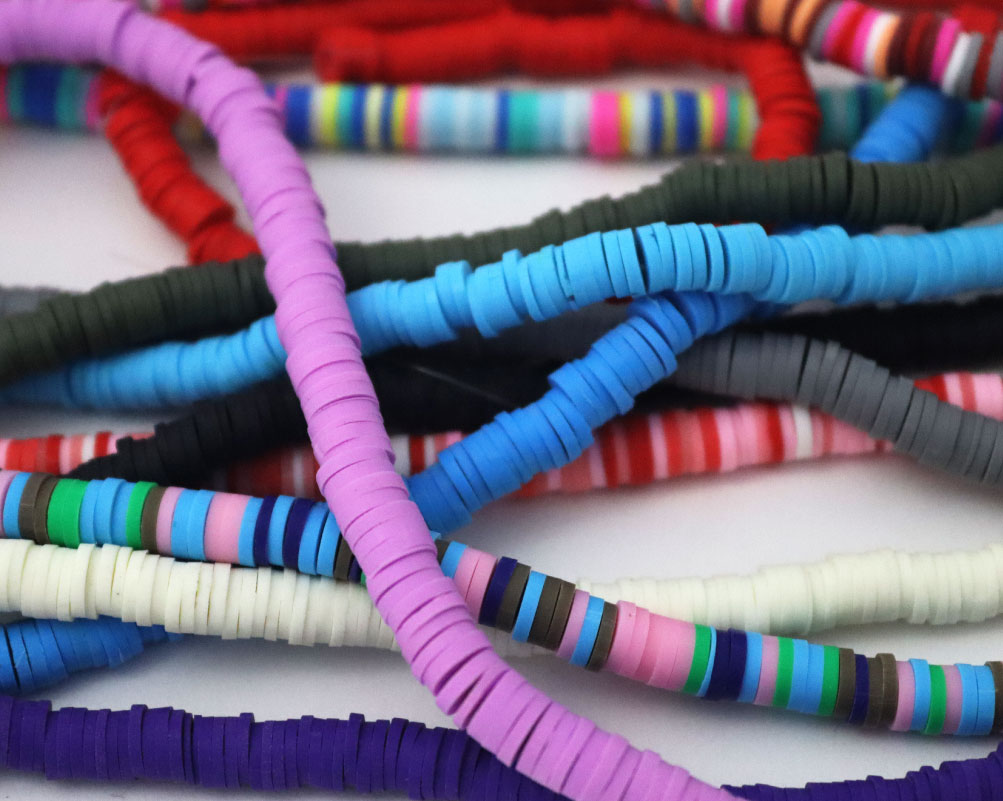 Clay Beads Necklace 4 MM In The Shape Of A Round Flat Vinyl In Different Colors