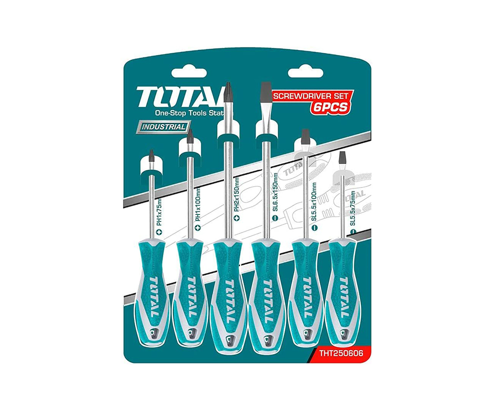 Screwdriver set 6 pieces with rubber handle TOTAL THT250606