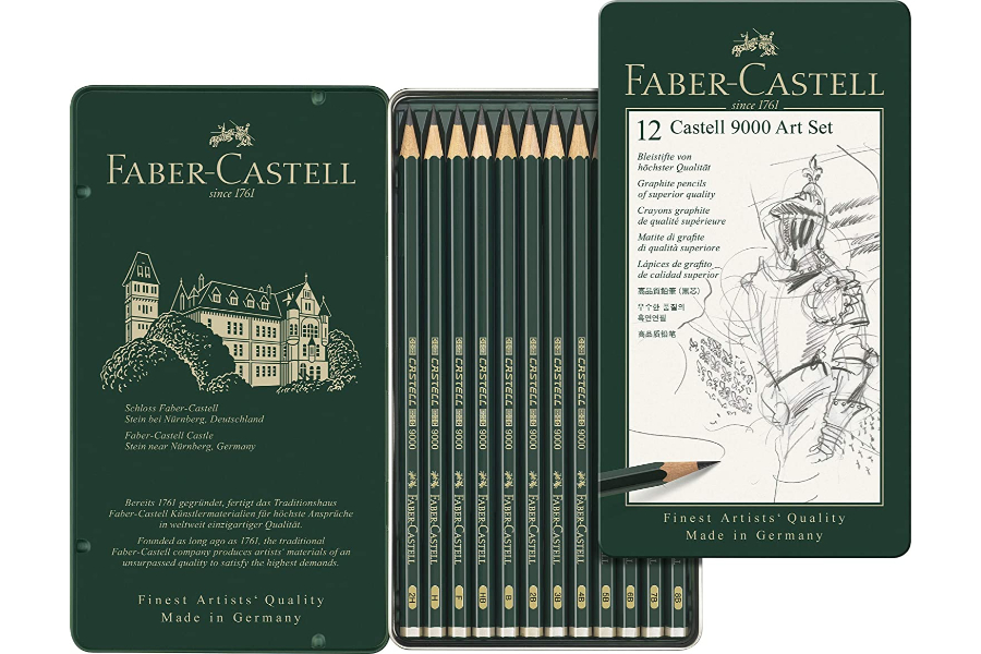 Faber-Castell 9000 Graphite Pencils - Set of 12 in Metal Box