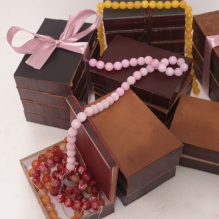 Wooden Gift Box Set Covered with Genuine Leather - Set of 5 Pieces