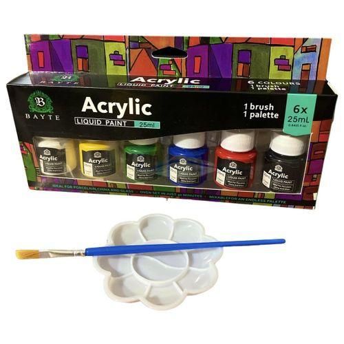 Bayte 6 Pieces 25ml Acrylic Paint With 1 Paint Brush 1 Palette