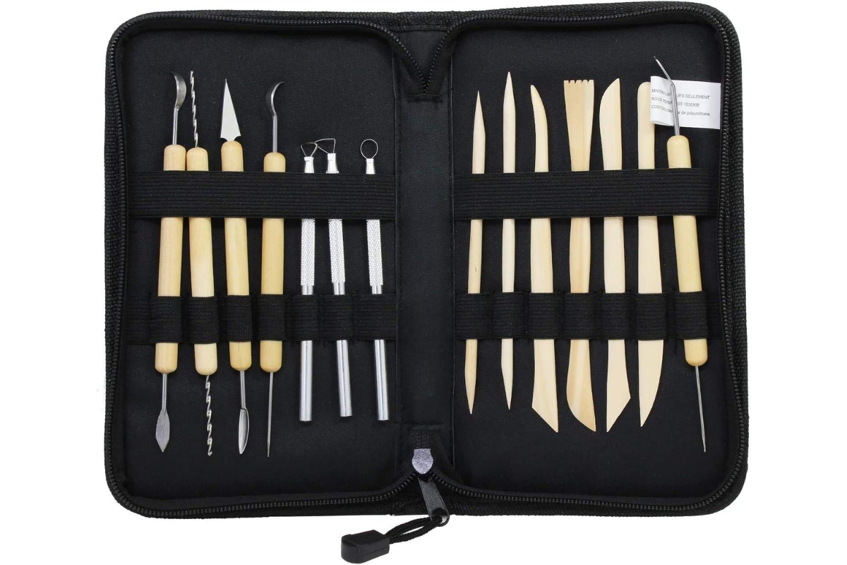 14 Pcs Wooden Handle Clay Pottery Sculpting Tools with Wallet