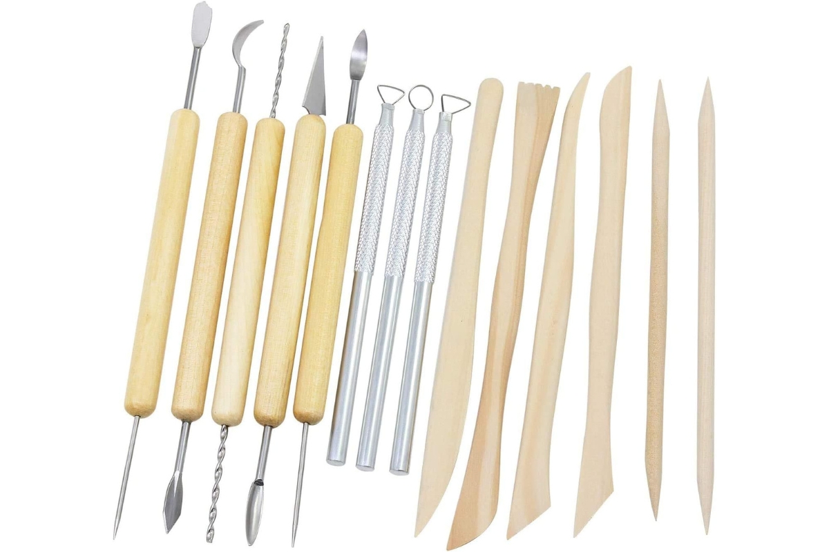 14 Pcs Wooden Handle Clay Pottery Sculpting Tools with Wallet - Image 4