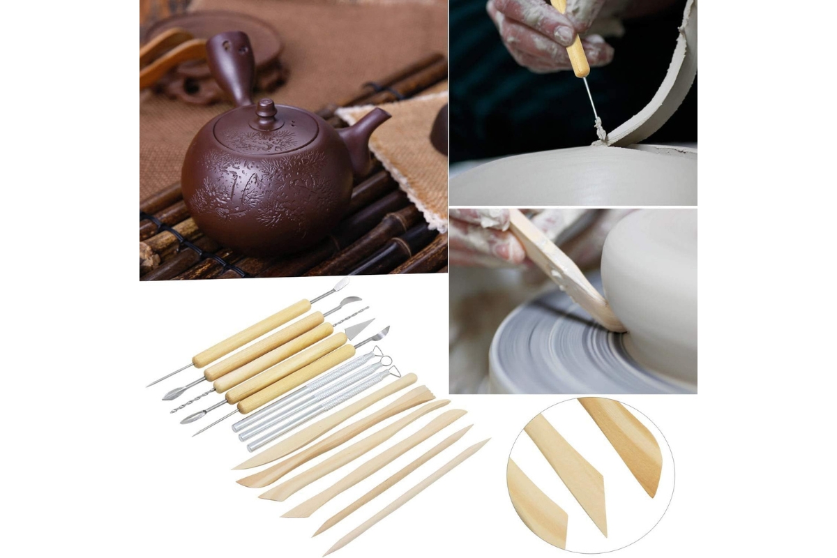 14 Pcs Wooden Handle Clay Pottery Sculpting Tools with Wallet - Image 3