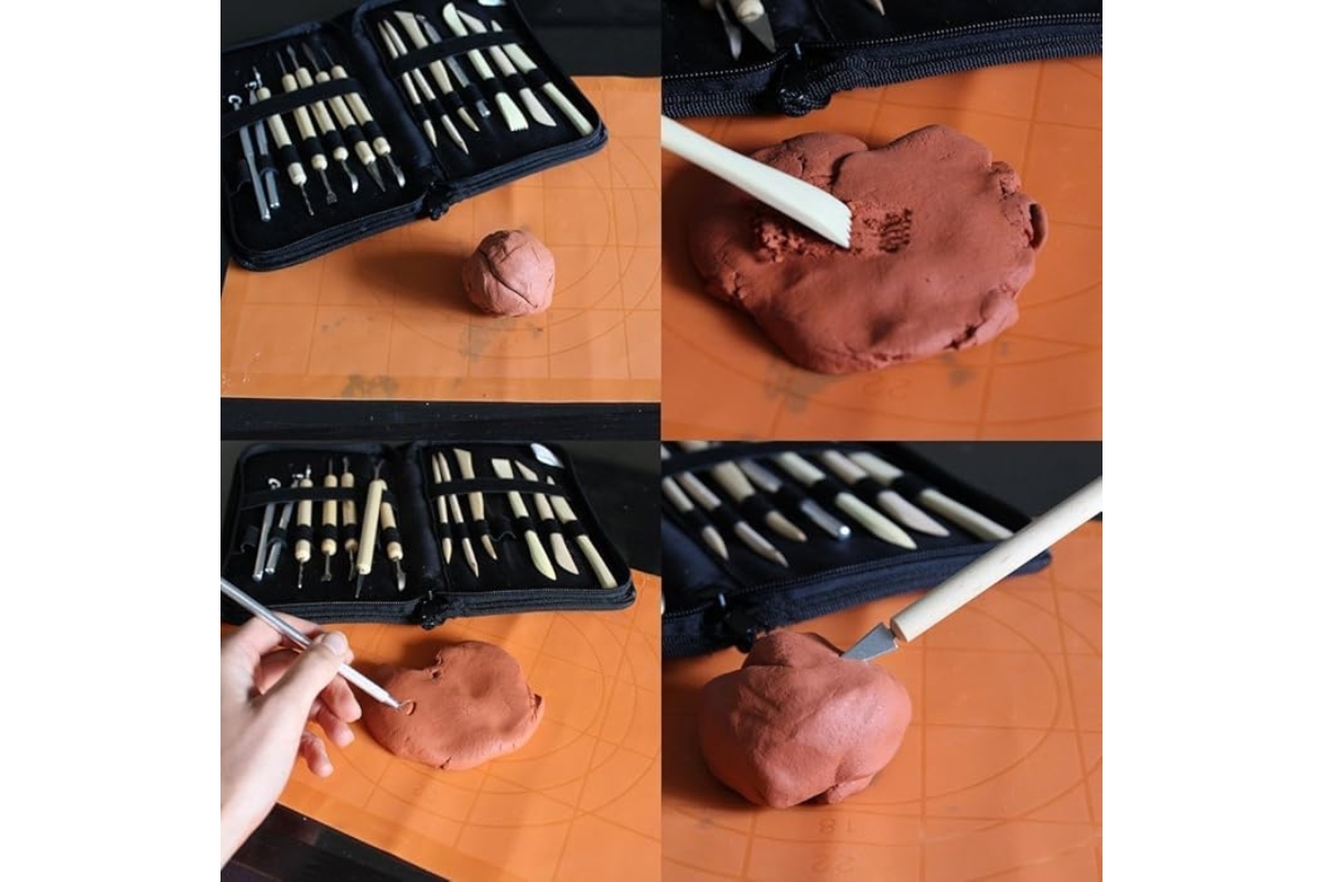 14 Pcs Wooden Handle Clay Pottery Sculpting Tools with Wallet - Image 5