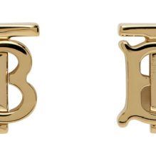 Burberry gold earrings decorated with the brand's logo
