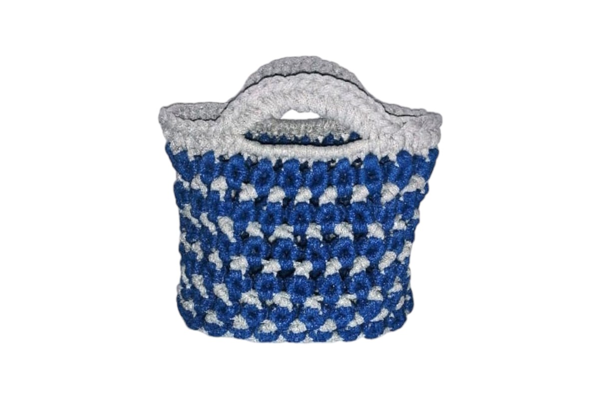 Handmade Macrame Bag - Blue and Grey Colors