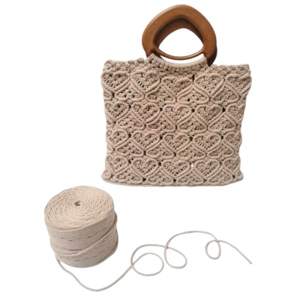 Handmade Macrame Bag with Wooden Handle – 30×30 cm