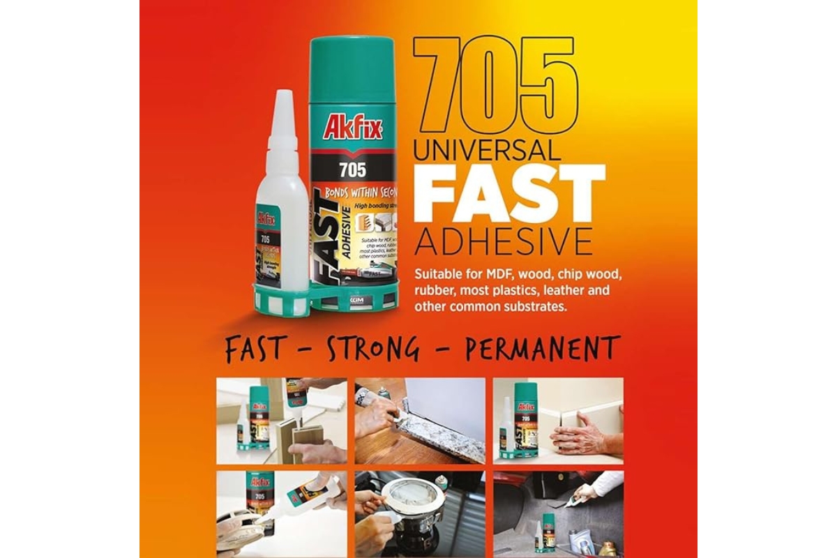Akfix 705 Fast Adhesive Set - 50g Glue + 200ml Activator Spray - Image 3