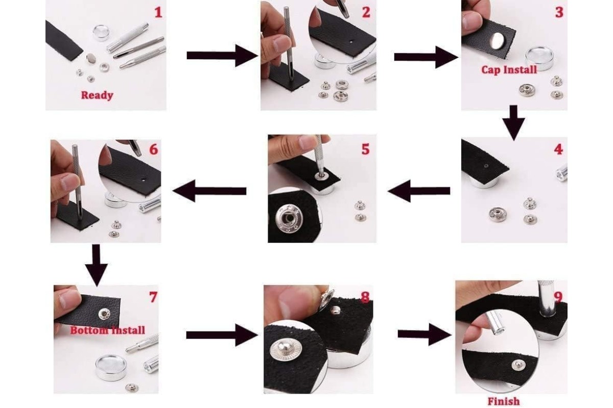 Silver Snap Fasteners - Set of 10 Pieces, Each with 4 Parts, 8mm Size - Image 6