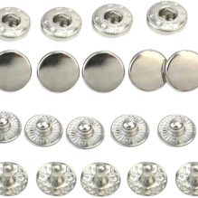 Silver Snap Fasteners - Set of 10 Pieces, Each with 4 Parts, 8mm Size