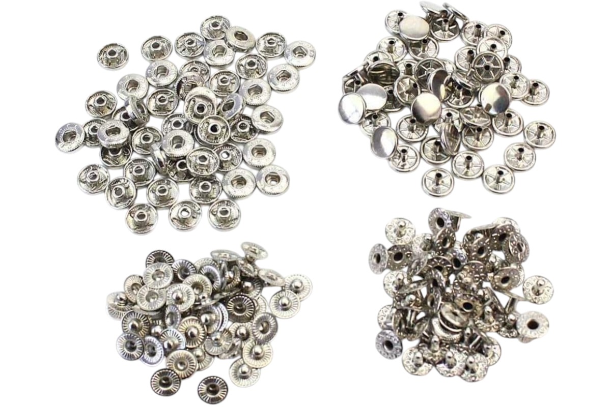 Silver Snap Fasteners - Set of 10 Pieces, Each with 4 Parts, 8mm Size - Image 3