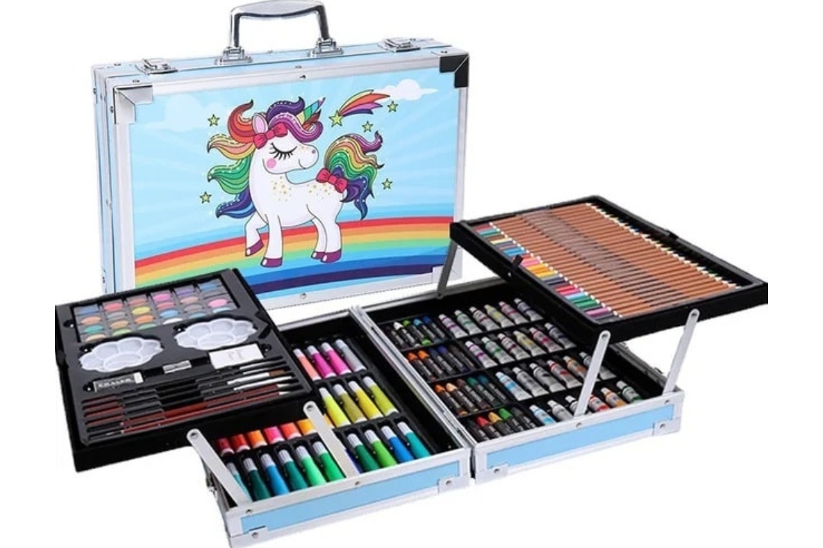 Multicolor Metal Student's Crayon Watercolor Pen Drawing Set - 145 Pieces - Image 3