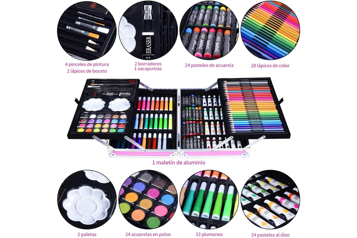 Professional Art Set - 145 Pieces Drawing Kit with Aluminum Folding Art Case - Image 3