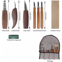 Professional Wood Carving Knife Set - 6 Pieces Chrome Vanadium Steel with Leather Roll Bag