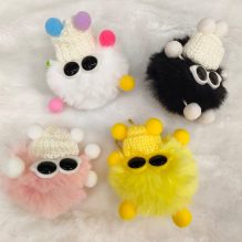 Fur Keychain with Cartoon Design, Sunglasses, and Crochet Hat