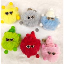 Soft Fur Cartoon Keychain with Sunglasses and Stylish Hats