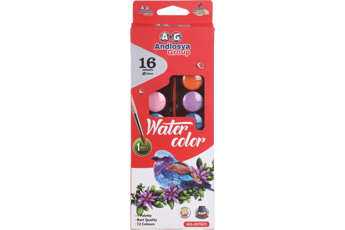 Andlosya Group 16-Color Watercolor Set – With Brush