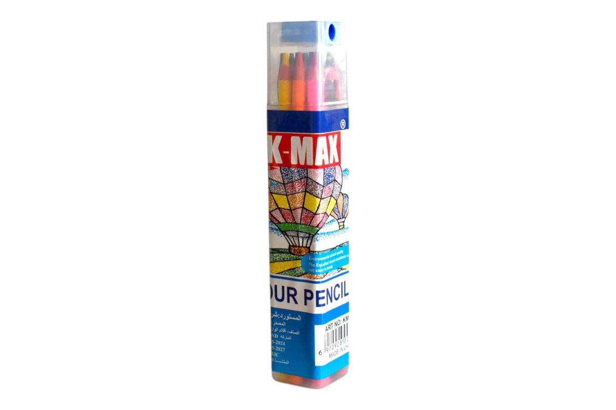 K-MAX 12-Color Wooden Pencil Set with Built-in Sharpener