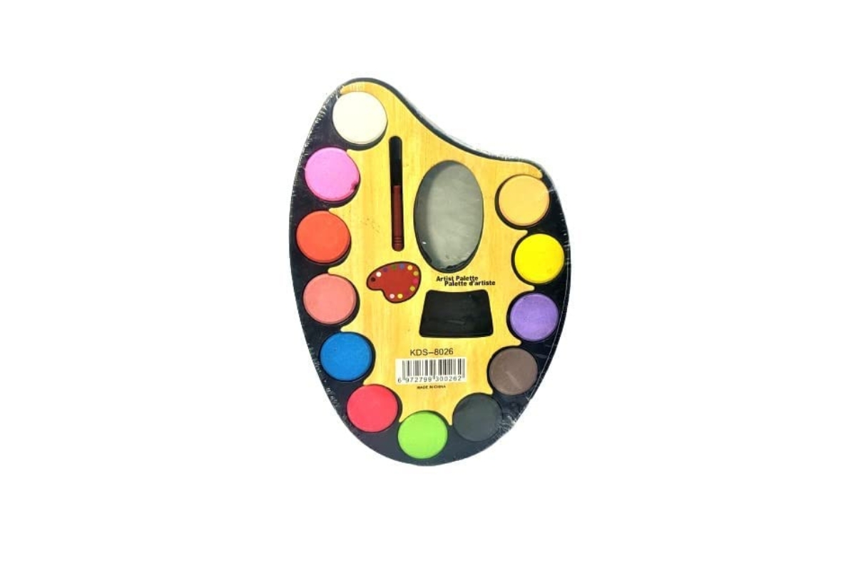 Kids Watercolor Paint Palette – 12 Colors with Brush