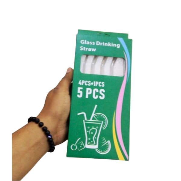 Reusable Glass Drinking Straws with Cleaning Brush – 5 PCS