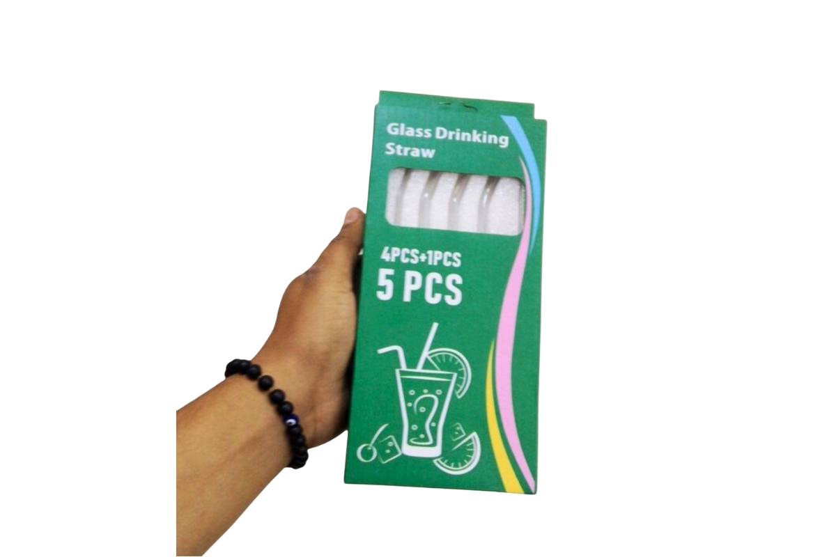 Reusable Glass Drinking Straws with Cleaning Brush – 5 PCS