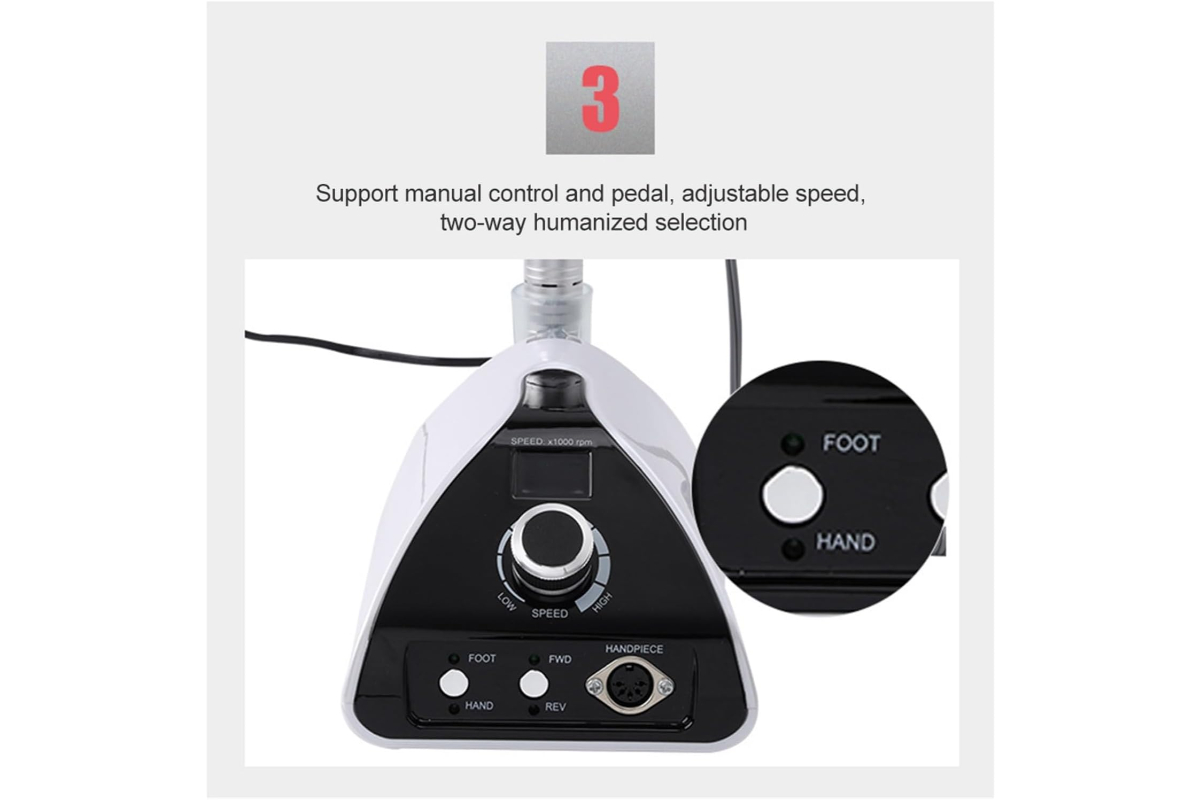 Professional Electric Nail Drill Set with Control Unit and Foot Pedal - Speed up to 35,000 RPM - Image 6