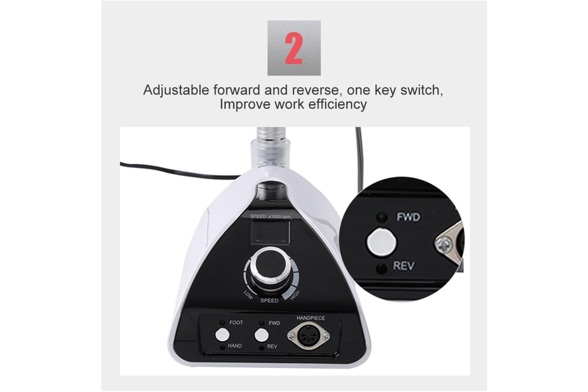 Professional Electric Nail Drill Set with Control Unit and Foot Pedal - Speed up to 35,000 RPM - Image 5
