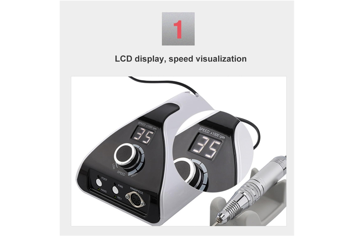 Professional Electric Nail Drill Set with Control Unit and Foot Pedal - Speed up to 35,000 RPM - Image 4