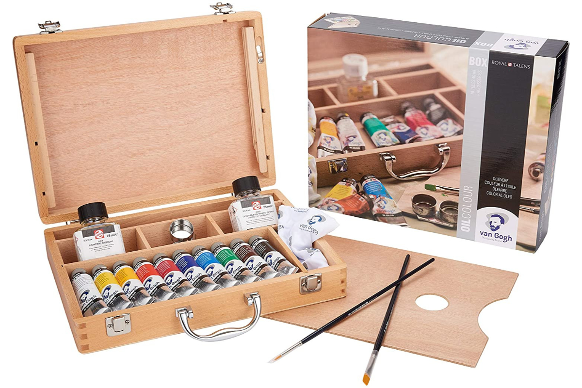 Set of Van Gogh Oil Colour Paints in Wooden Box with Accessories