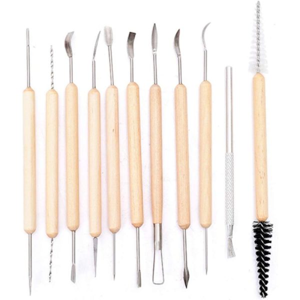 Professional Pottery & Clay Sculpting Tool Set – 11 Pieces with Wooden Handles & Assorted Metal Tips