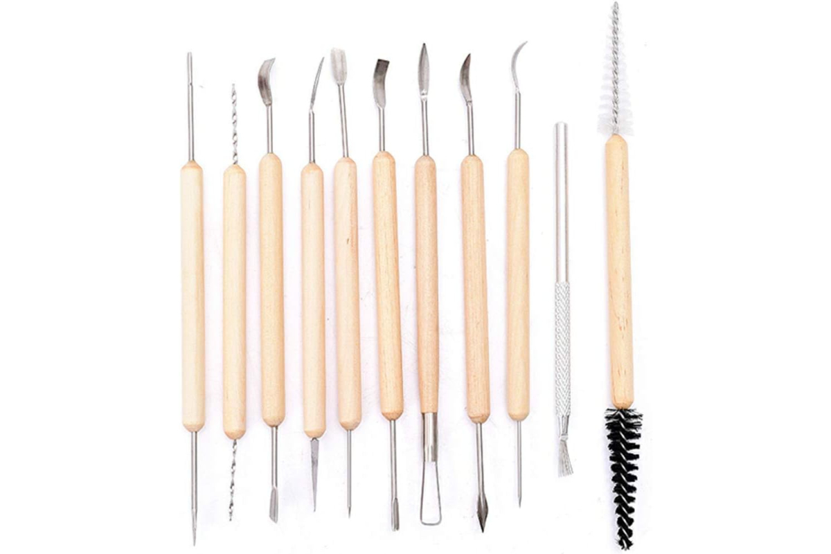 Professional Pottery & Clay Sculpting Tool Set - 11 Pieces with Wooden Handles & Assorted Metal Tips