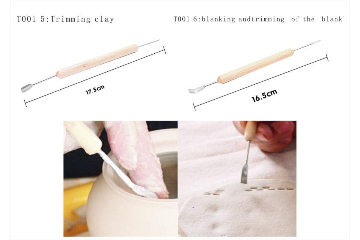 Professional Pottery & Clay Sculpting Tool Set - 11 Pieces with Wooden Handles & Assorted Metal Tips - Image 5
