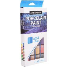 ART NATION Ceramic & Porcelain Paint Set - 24 Colors with Brushes for Artistic Painting