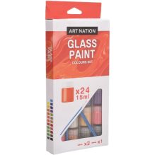 ART NATION Glass Paint Colours Set - 24 Vibrant Shades with Brushes for Glass Painting
