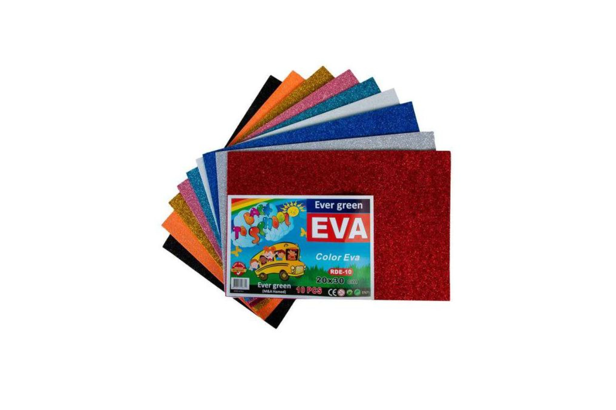 Ever Green Glitter EVA Foam Sheets - 10 Pcs, 20x30 cm - Assorted Colors for Crafts & DIY Projects