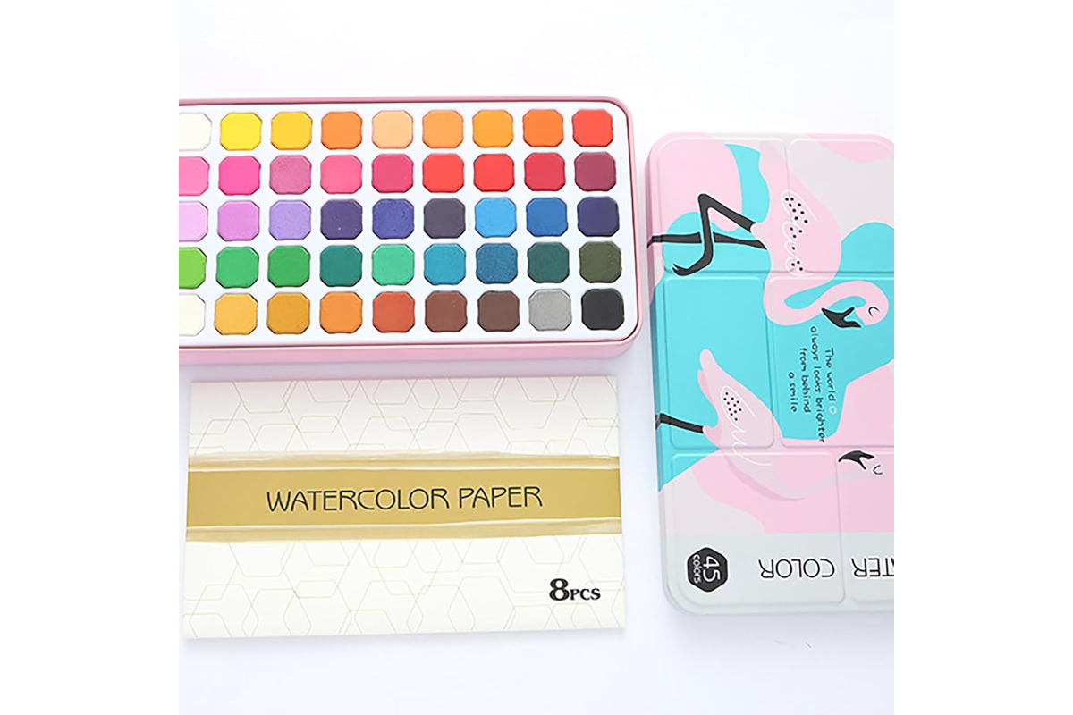Premium 45-Color Watercolor Paint Set - Metal Tin Case with Art Tools & Watercolor Paper - Image 6