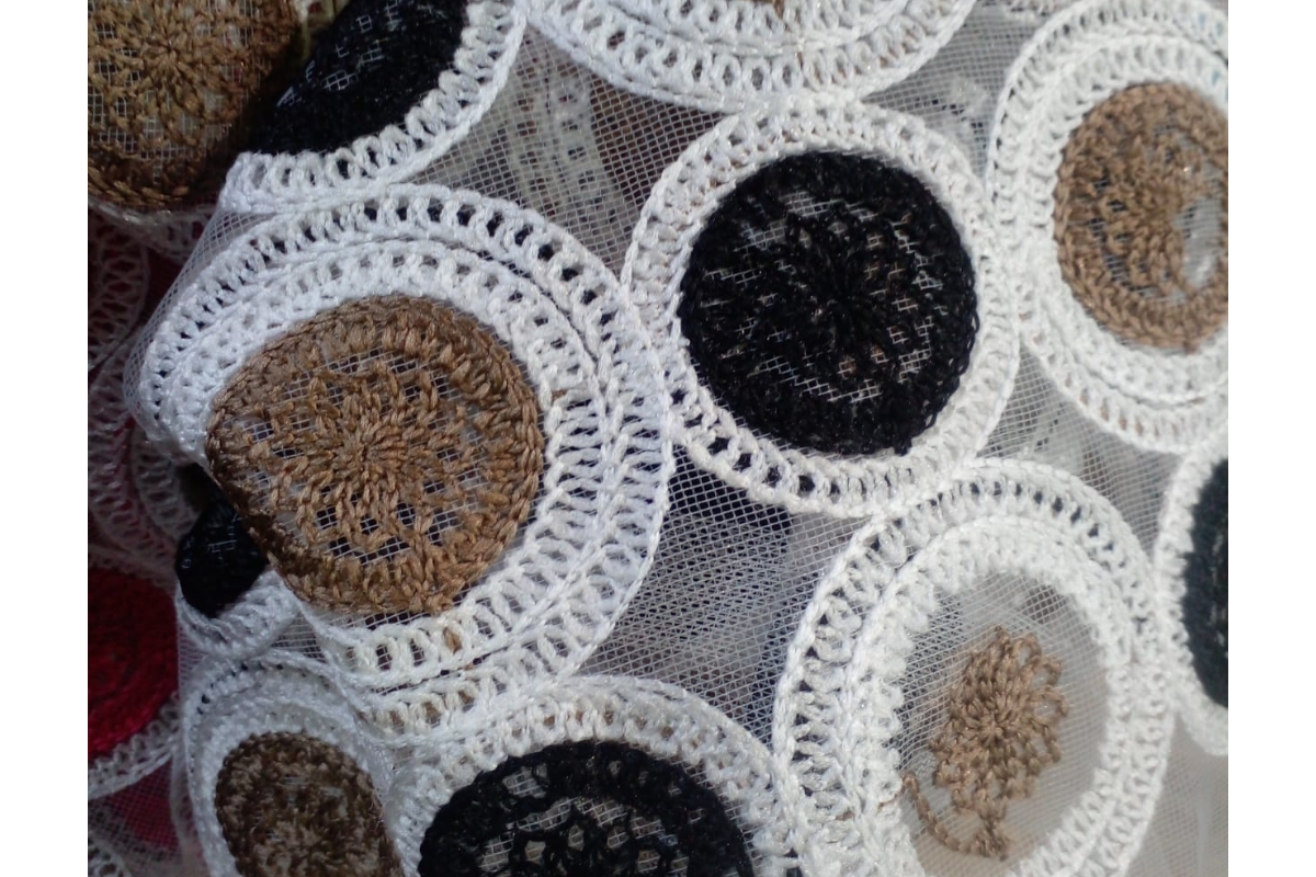 Hand-Embroidered Mesh Fabric with Circle Motif - 120cm Wide - Multi-Color - Image 3