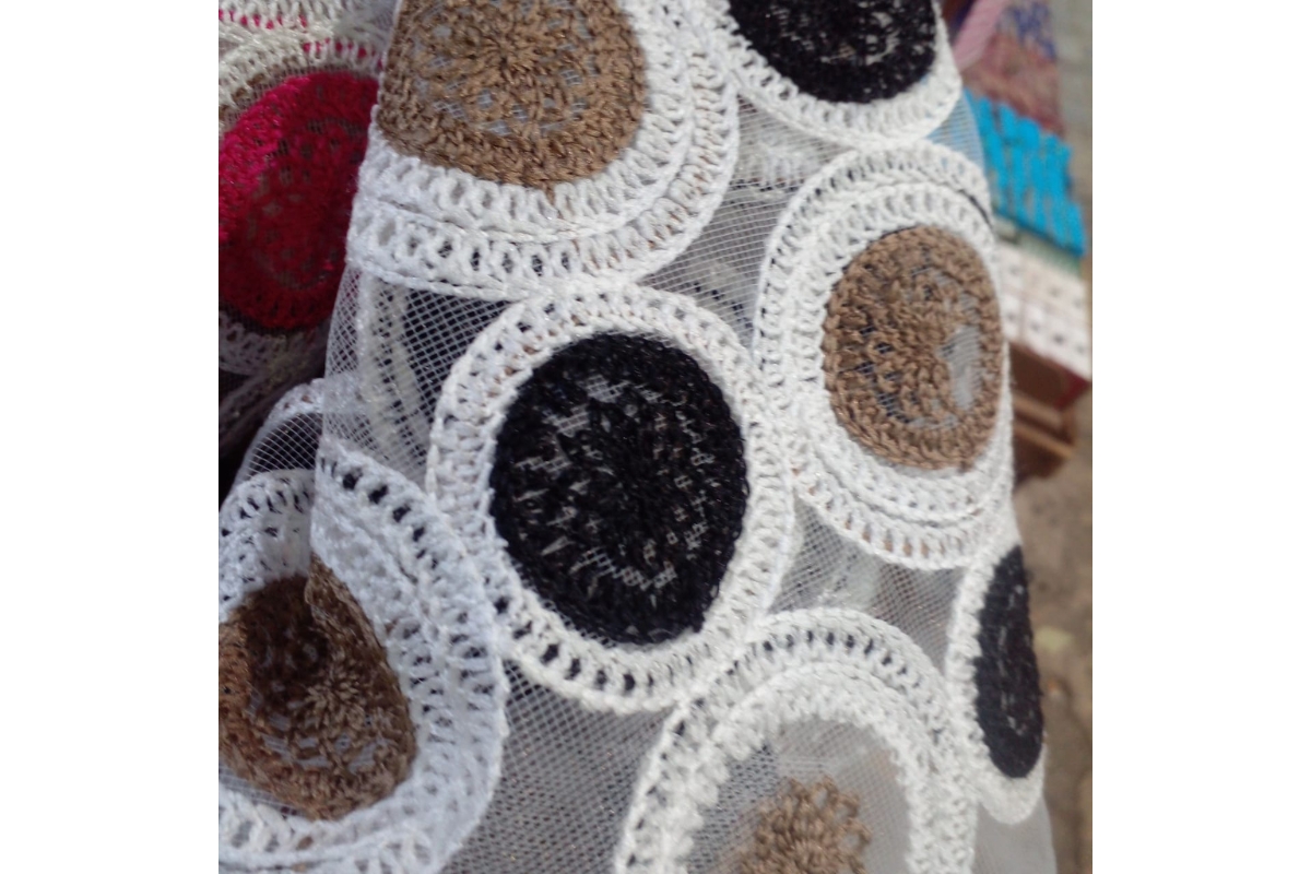 Hand-Embroidered Mesh Fabric with Circle Motif - 120cm Wide - Multi-Color - Image 4