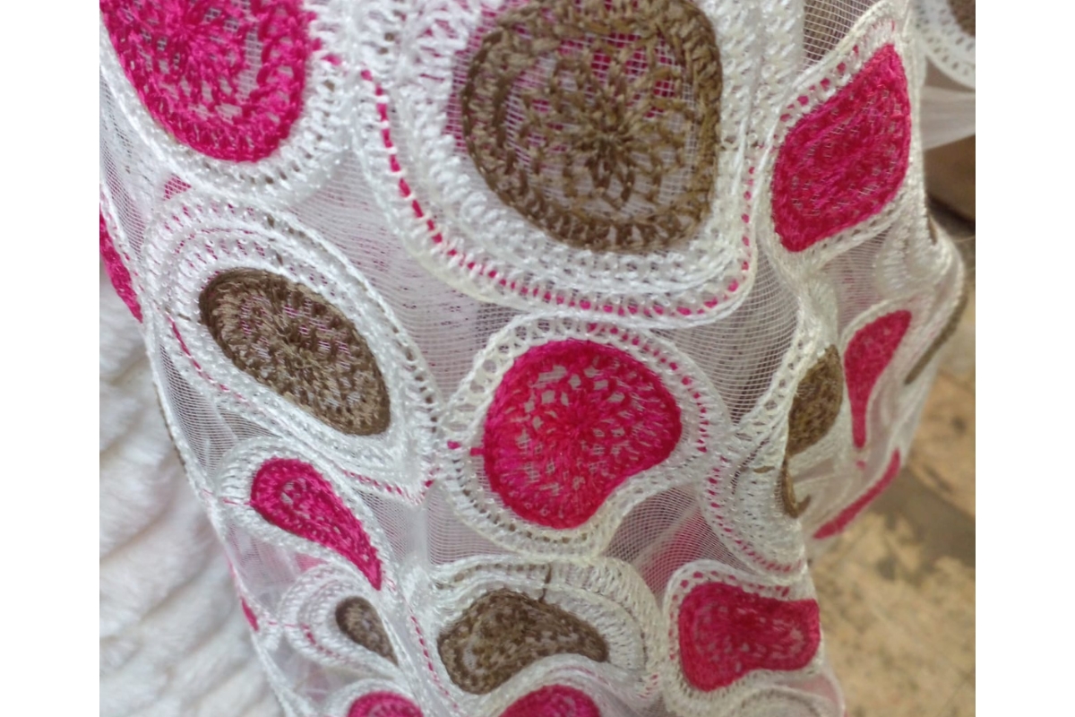Hand-Embroidered Mesh Fabric with Circle Motif - 120cm Wide - Multi-Color - Image 5