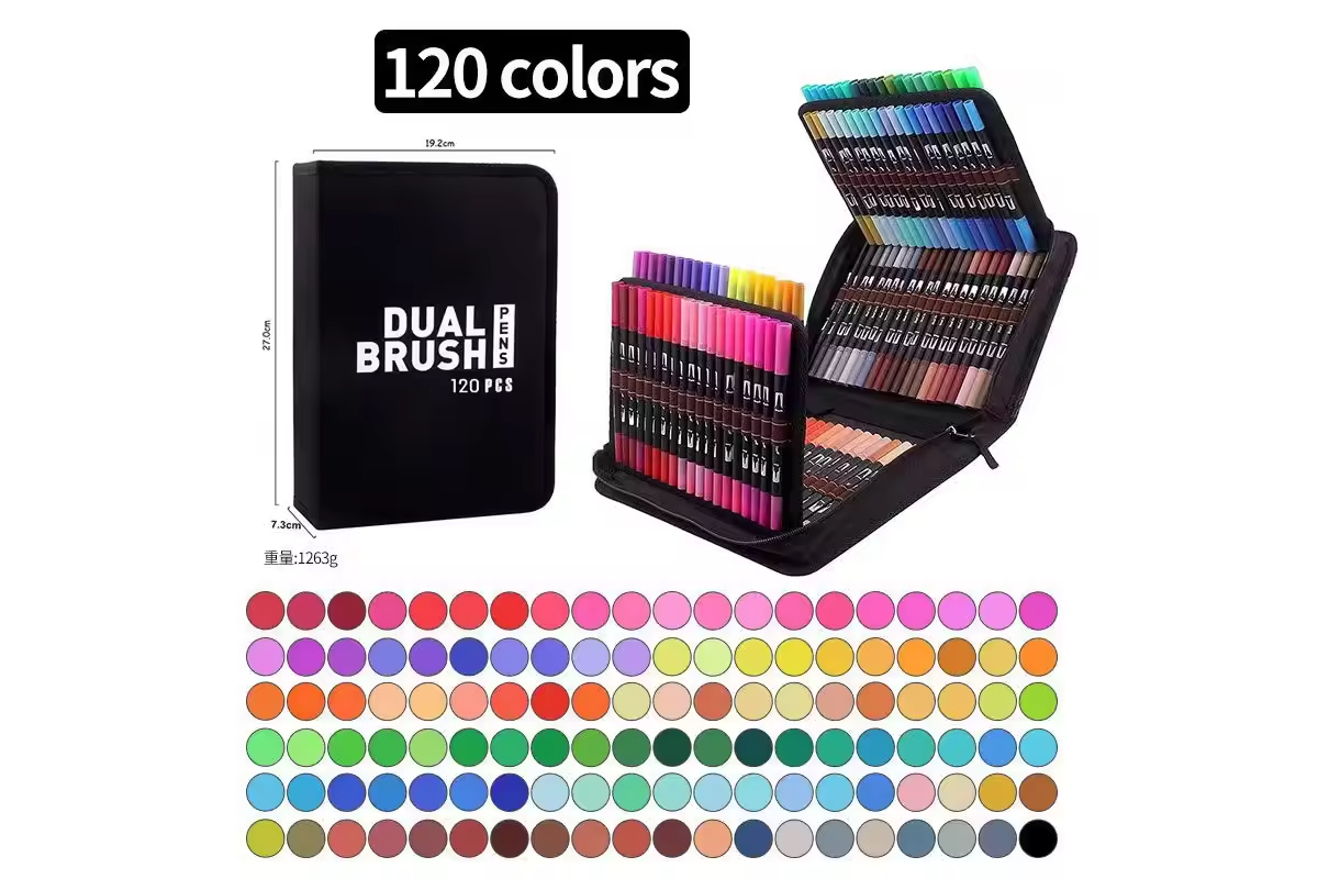 120 Colors Dual Tip Brush Pens Set - Fineliner & Brush Markers for Art, Drawing, Journaling & Scrapbooking
