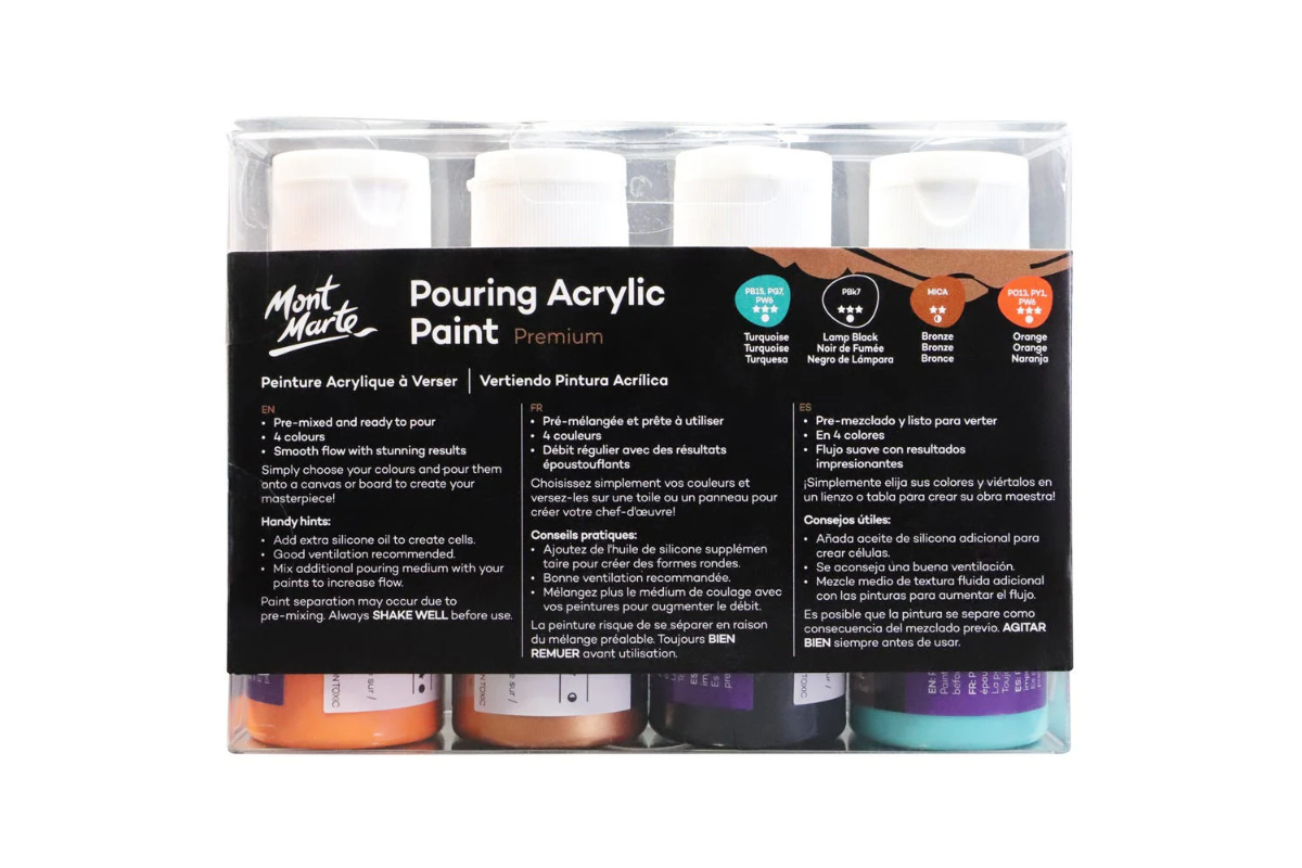Mont Marte Pouring Acrylic Paint Set - Premium 4pc x 60ml (2oz) - Symphony - Image 6