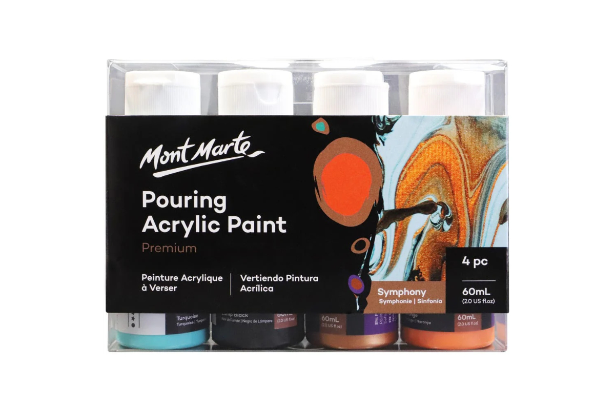 Mont Marte Pouring Acrylic Paint Set - Premium 4pc x 60ml (2oz) - Symphony