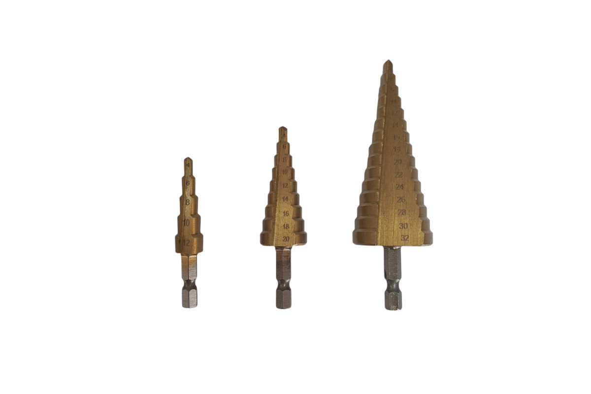 3pc HSS Step Drill Bit Set with Storage Bag - Image 3