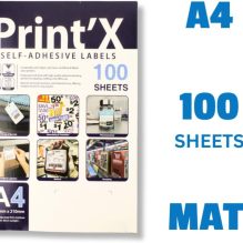 Print'X A4 Self-Adhesive Labels, 100 Sheets, Matte Finish, Compatible with Inkjet and Laser Printers